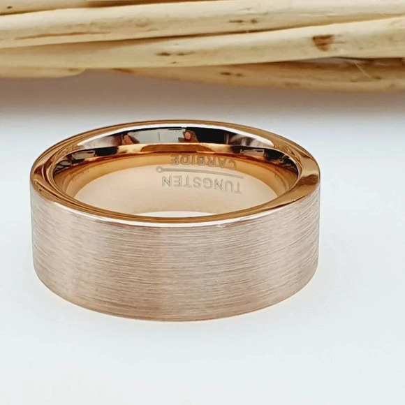 "Brushed Flat Rose Gold Tungsten Wedding Band, GALTUN785 - Picture 3 of 5